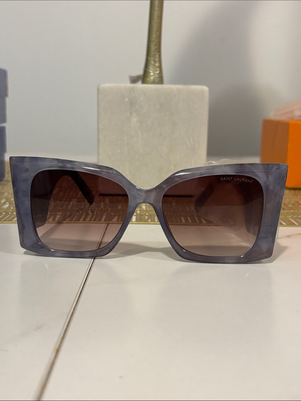 Saint Laurent Women’s Square Sunglasses in Gray Marble